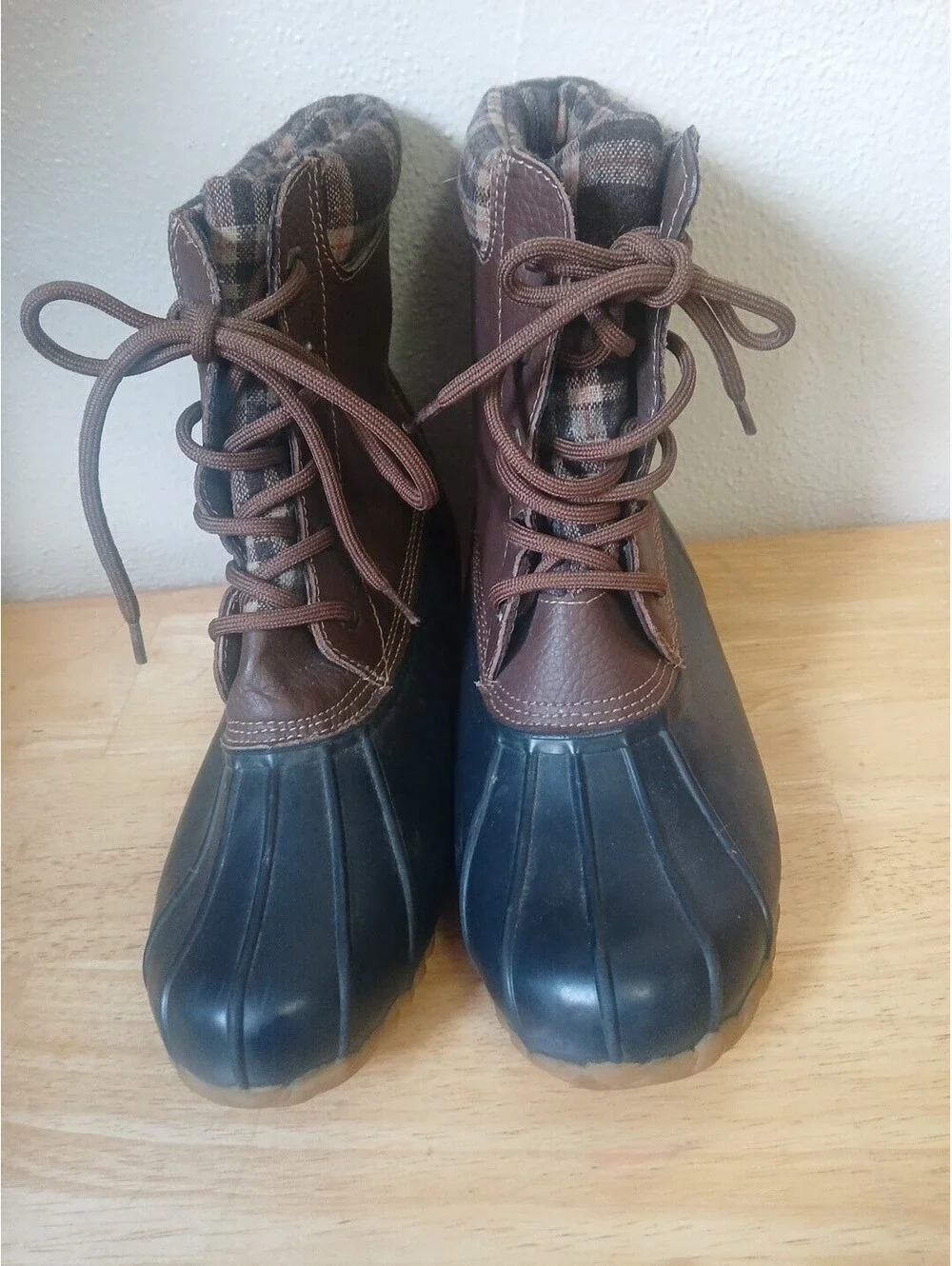 Sporto The Original Genuine Duck Debunk Plaid Blue Brown Boots Size 7